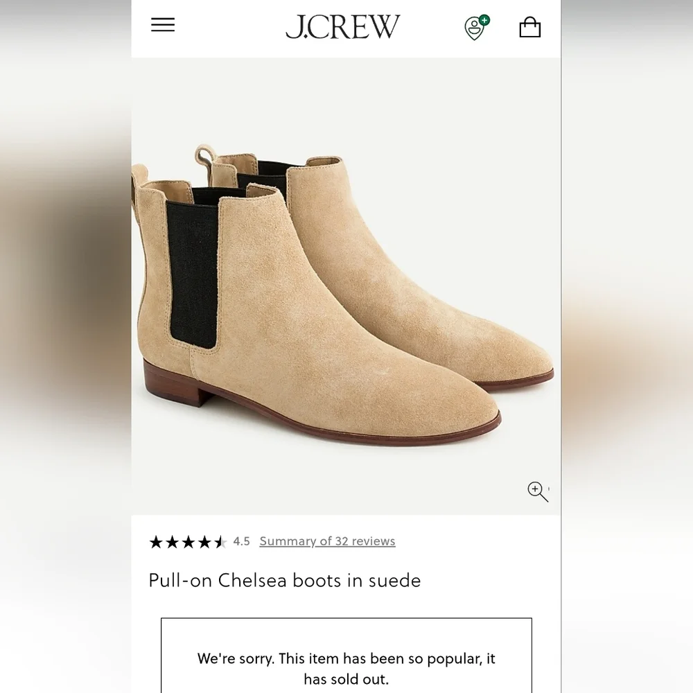 J. Crew Womens Pull-On Chelsea Ankle Boots Suede Leather Low Heel Beige/Tan Sz 8